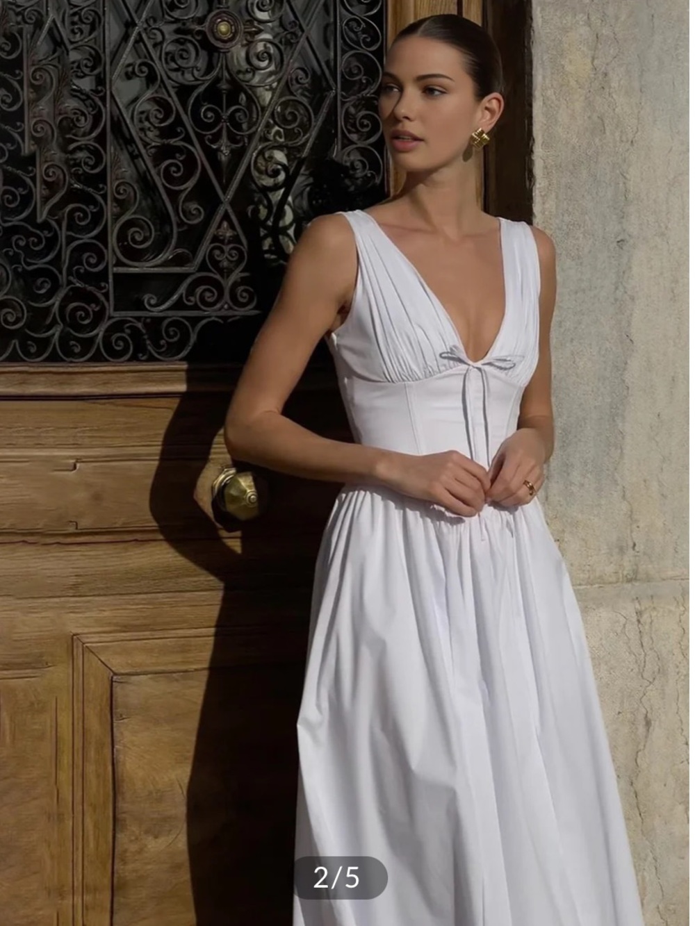 Commense White Sleeveless V-Neck Midi Dress - Picture 2 of 7